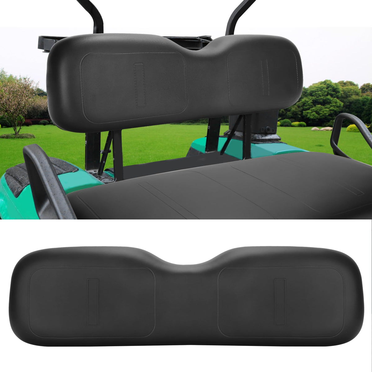 Roykaw EZGO TXT front-seat backrest installed on your cart for a secure upgrade.