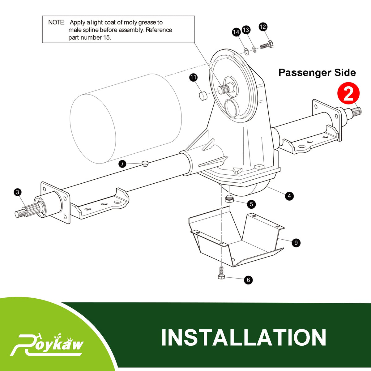 Roykaw passenger-side axle shaft kit ready for easy installation and durable performance.
