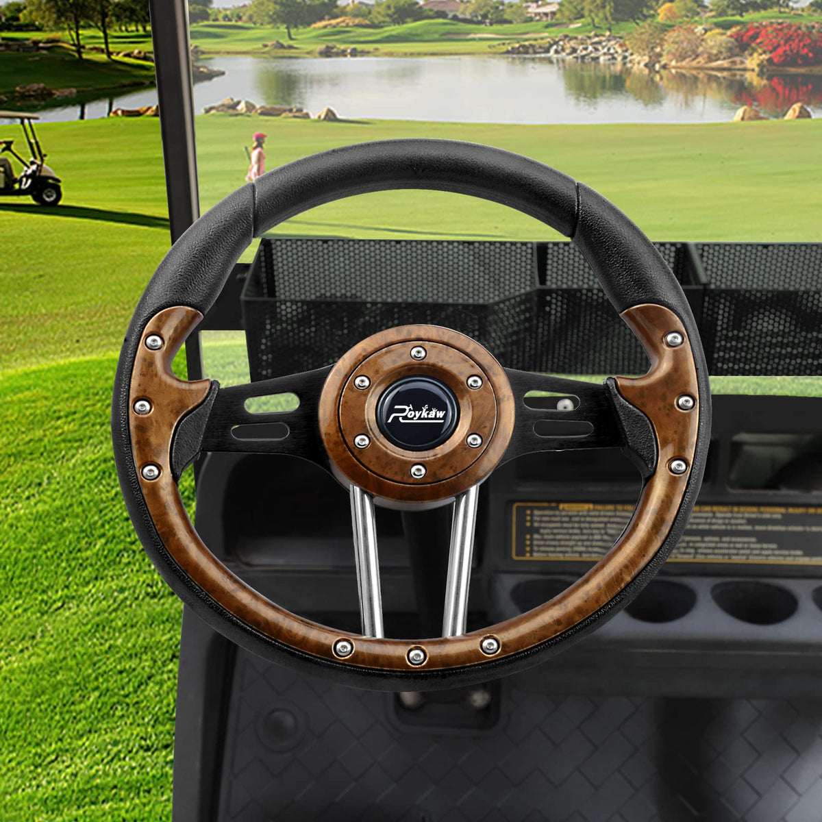 Roykaw EZGO TXT RXV compatible wood grain wheel for seamless upgrades.