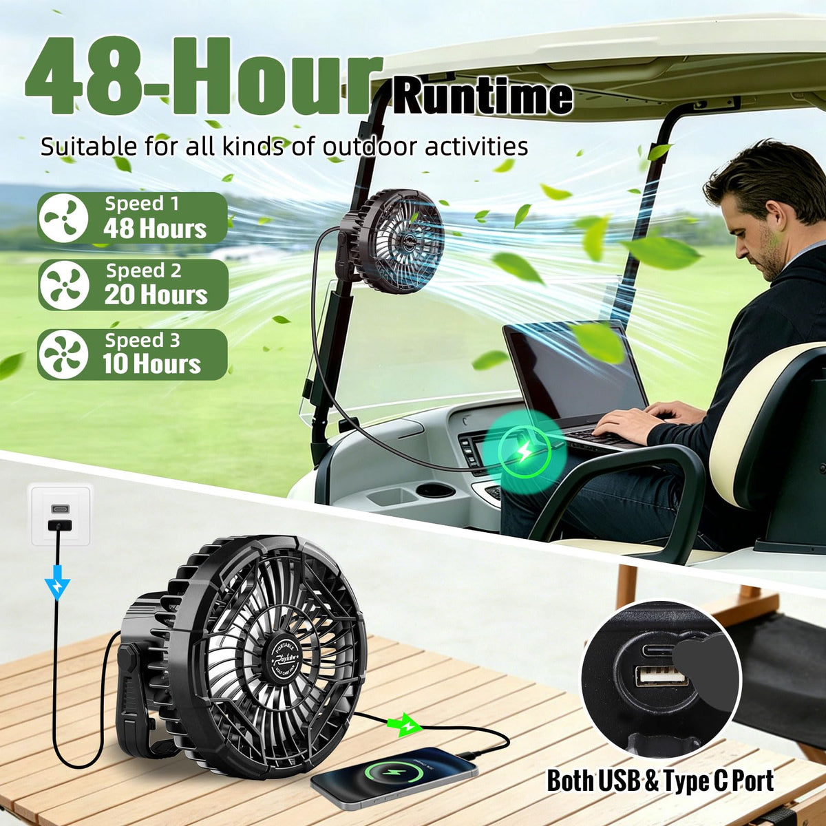 Roykaw portable fan with a comfortable handle for convenient carry