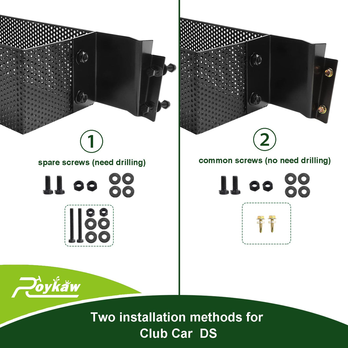 Roykaw installation options illustrate drill and drill-free methods for flexible setup.