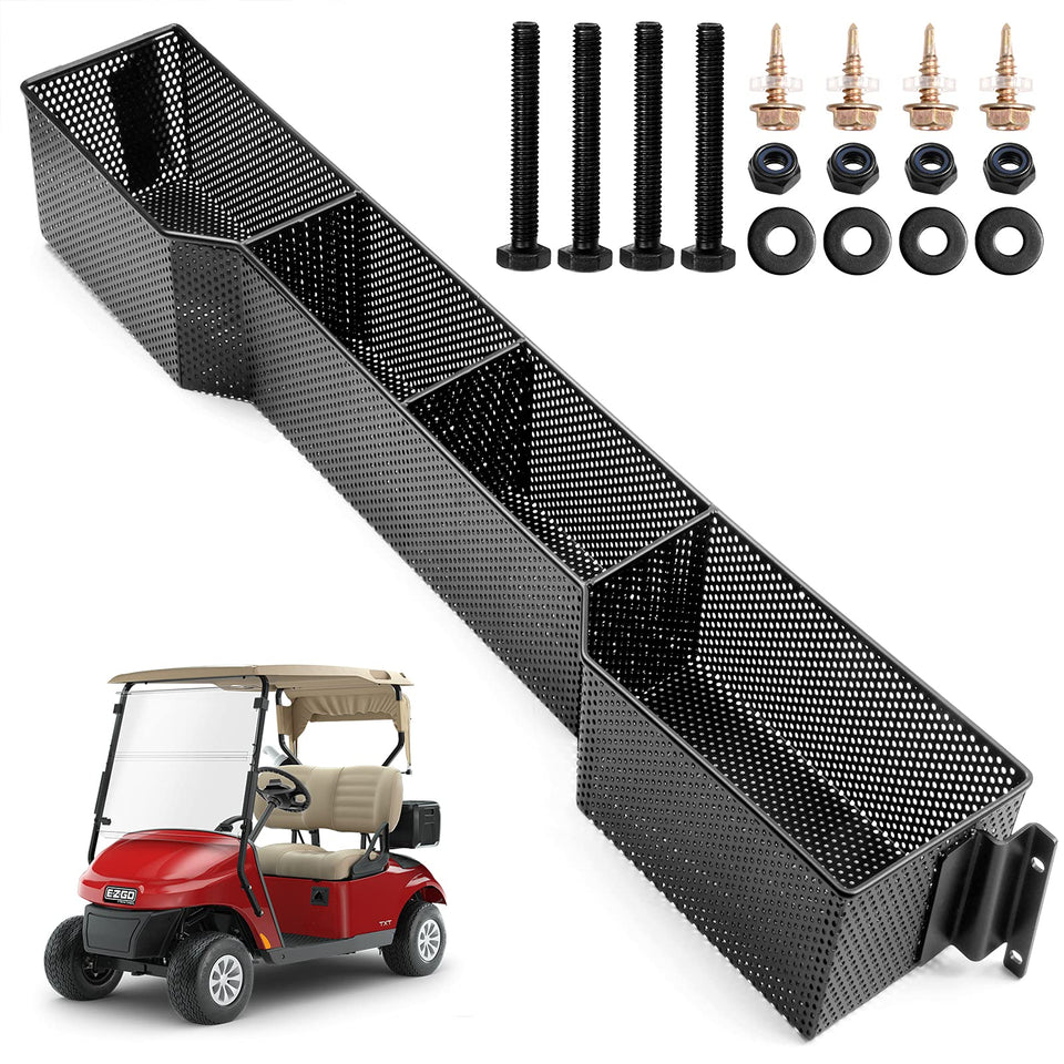 Roykaw front inner basket for EZGO TXT keeps items organized on the dash.
