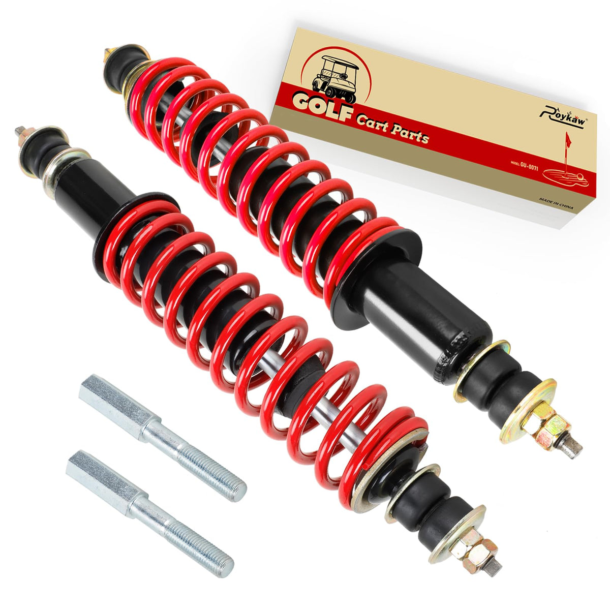 Roykaw front shock absorber for EZGO TXT improves ride stability and comfort.
