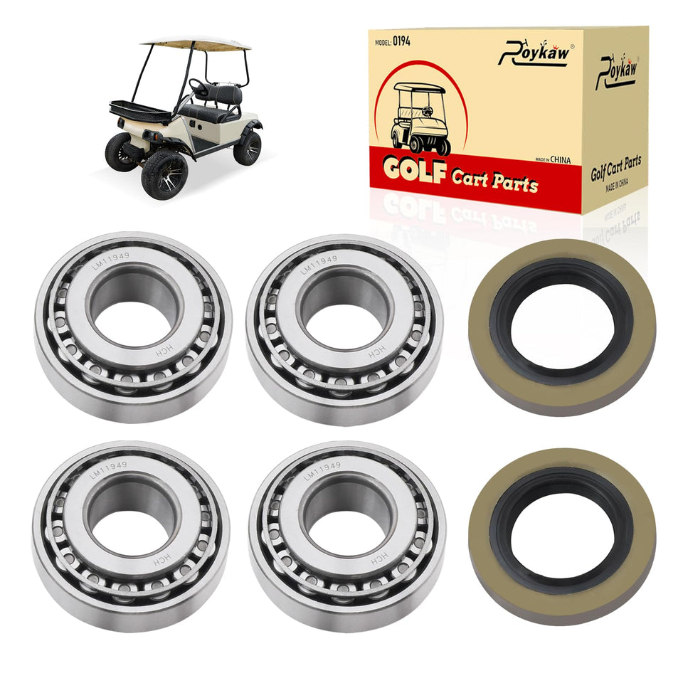 Roykaw front wheel bearing cones shown for Club Car DS front hub stability.