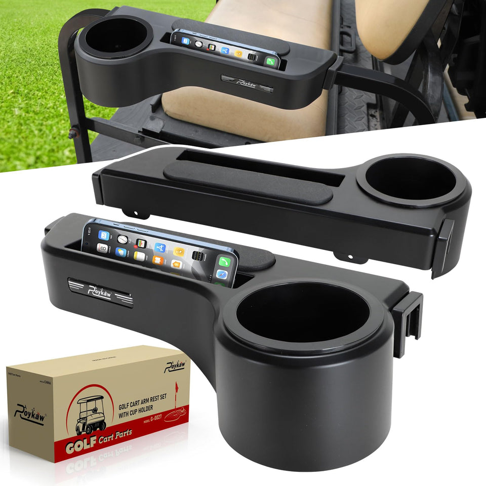 Roykaw golf cart armrest with cup holder shows durable design for on-the-go drinks