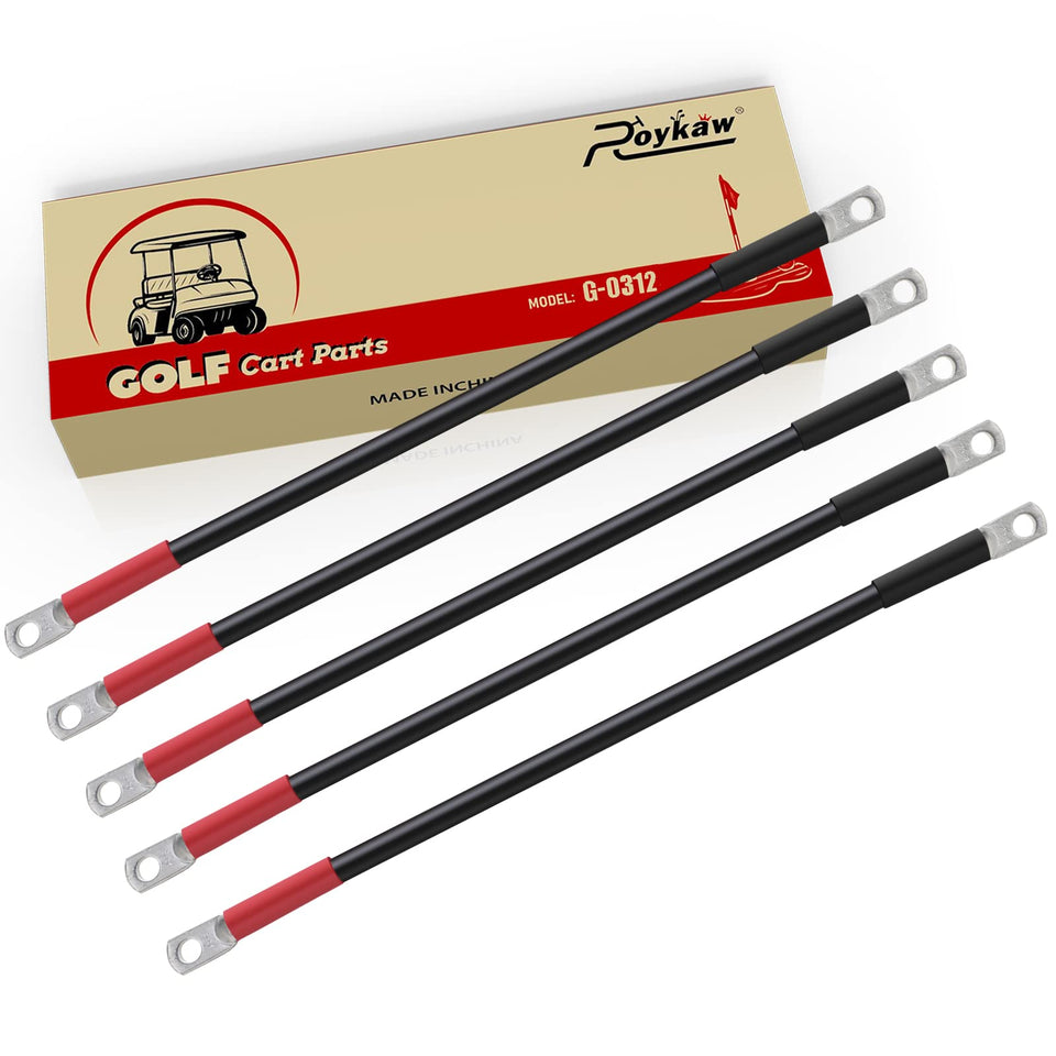 Roykaw 4-gauge golf cart cables laid out for Club Car DS installation.