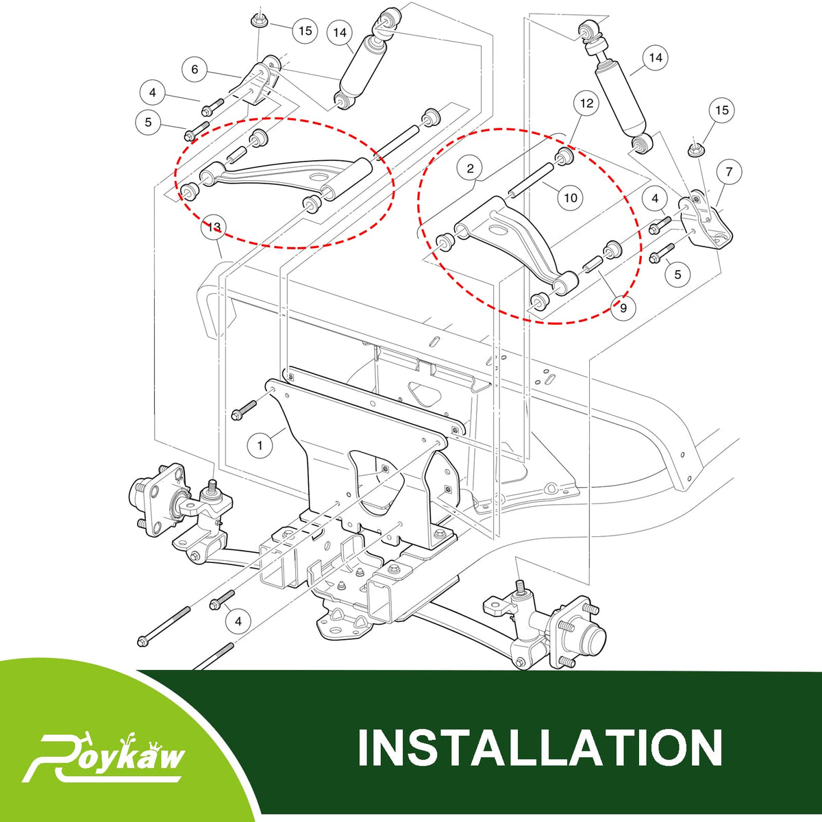 Roykaw packaging includes arm with bushings and sleeves for installation
