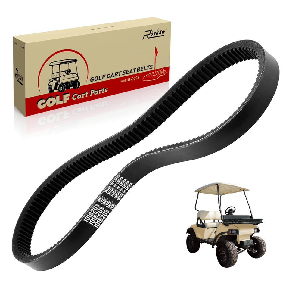 Roykaw arc-tooth belt for Club Car DS ensures reliable engagement on rough terrain.