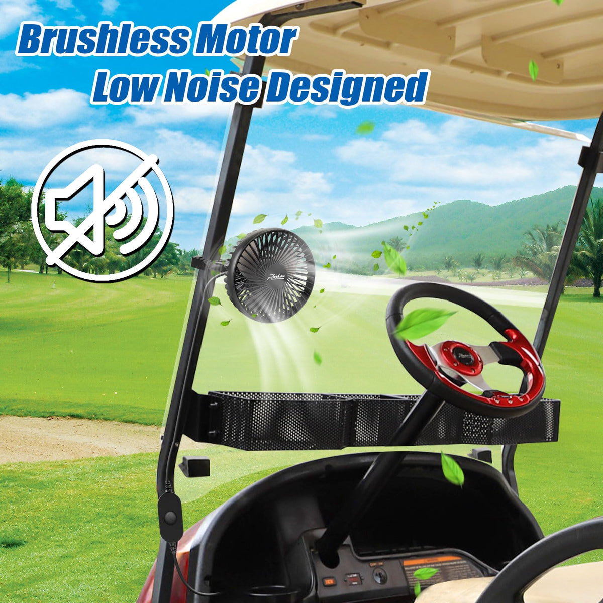 Roykaw golf cart fan three-speed settings for customizable comfort