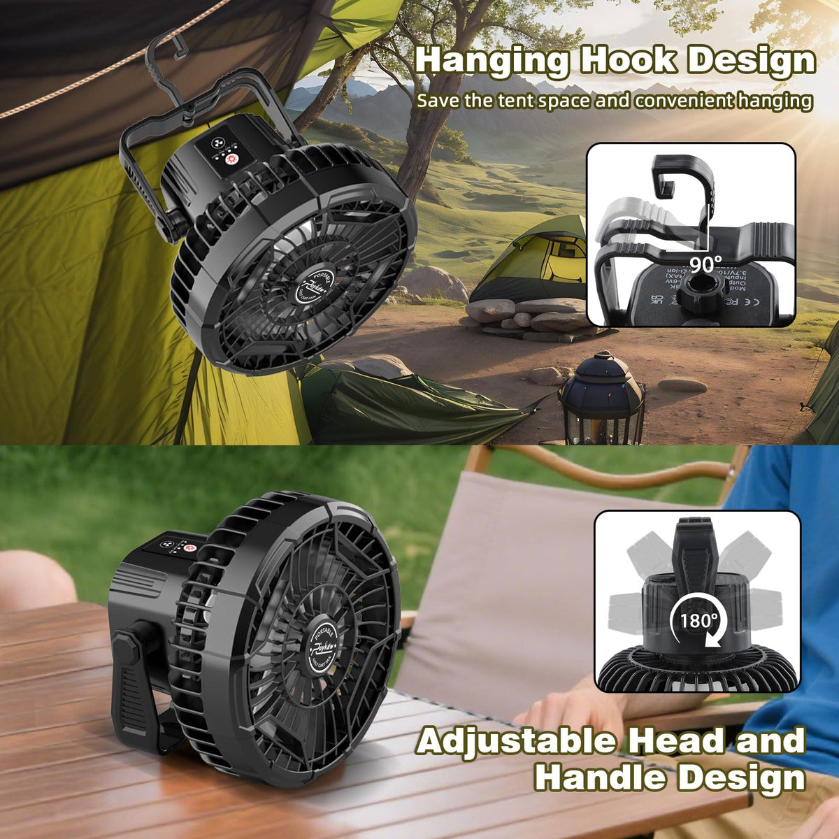 Roykaw golf cart fan 360-degree adjustment for targeted airflow.