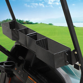 Roykaw front inner basket on a golf cart keeps essentials within reach.