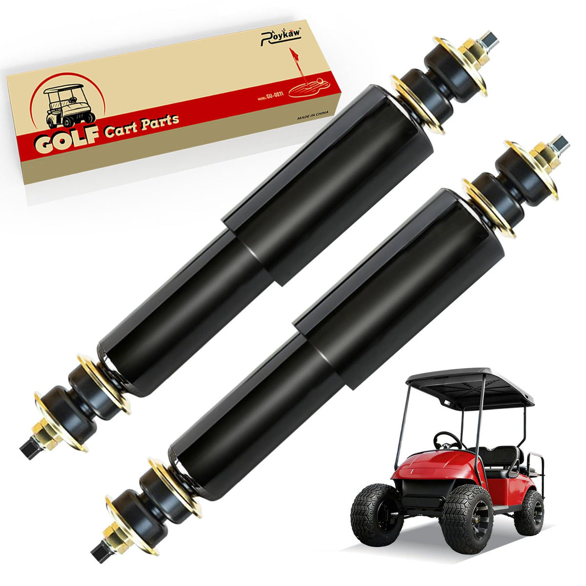 Roykaw front shock absorber for EZGO TXT delivers smoother ride and reduced vibration.