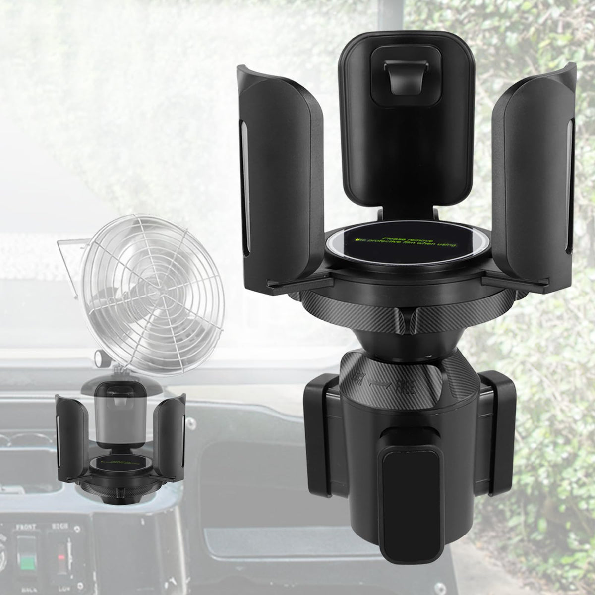 Roykaw golf cart heater holder shows universal fit for propane cups, secure placement.
