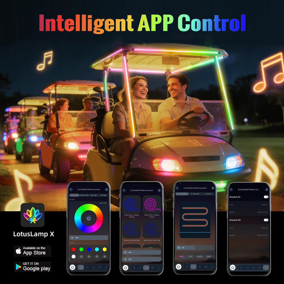 Roykaw golf cart LED music sync enhances party vibes with rhythm lights