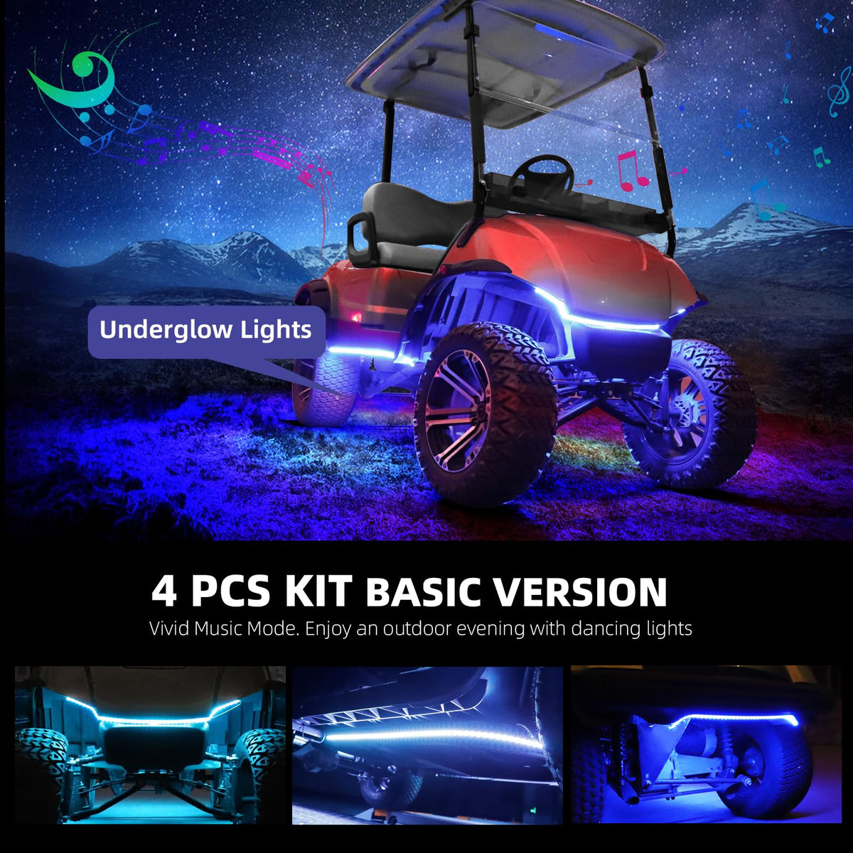 Roykaw IP68 waterproof LED strip powering all-weather golf cart lighting