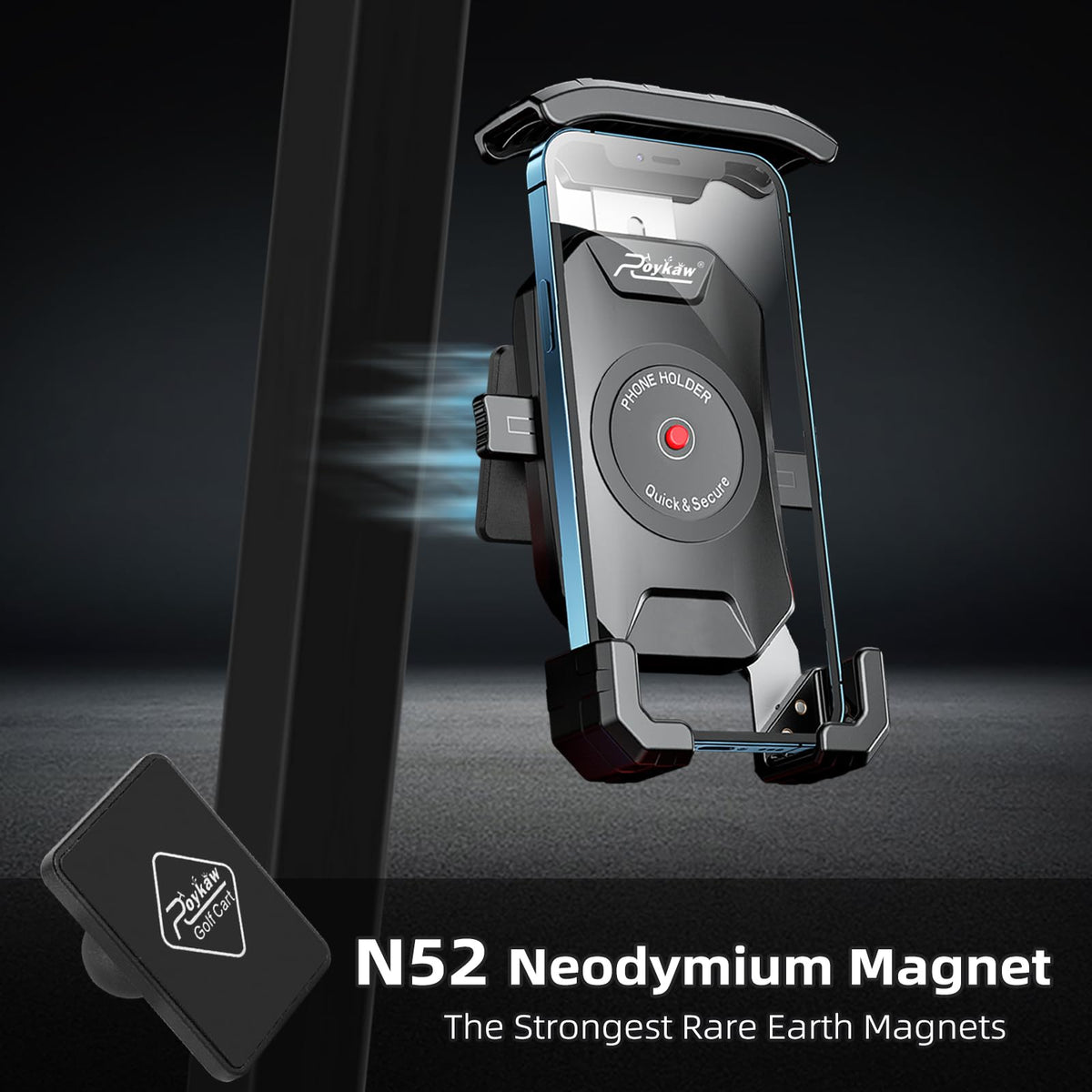 Roykaw holder enables 360° rotation for ideal screen angle while driving