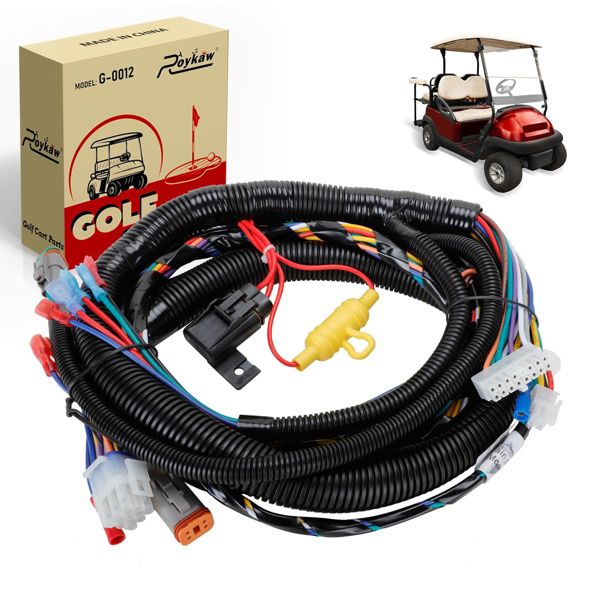 Roykaw main harness connector for Club Car Precedent ensuring secure wiring connections.