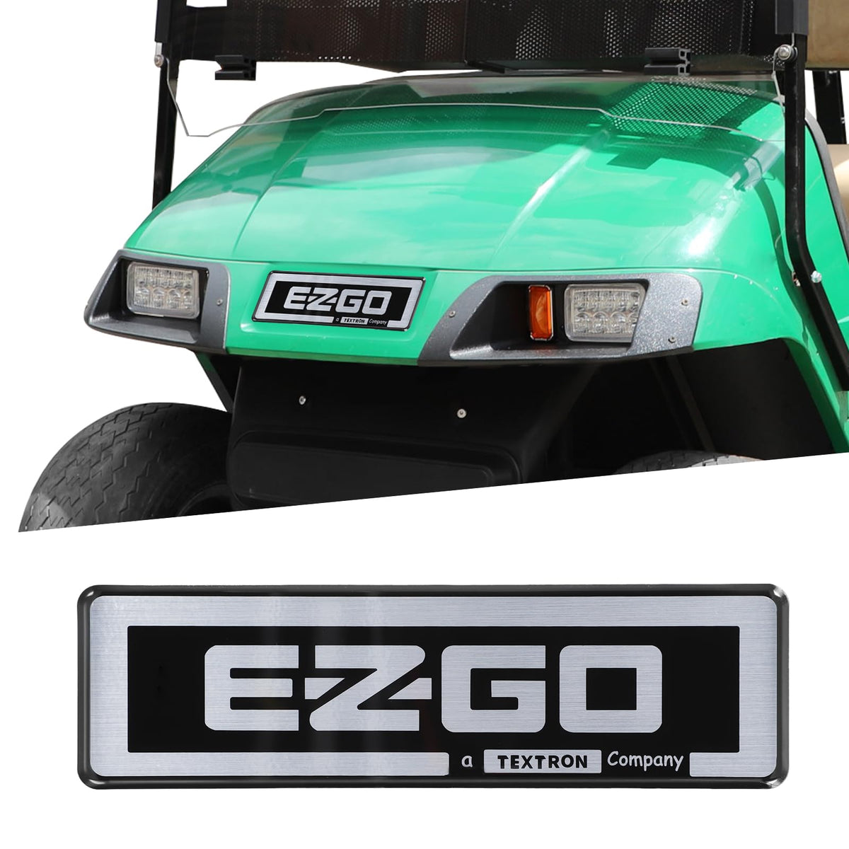 Roykaw Golf Cart TXT Emblem front view enhances EZGO TXT appearance with a seamless look.