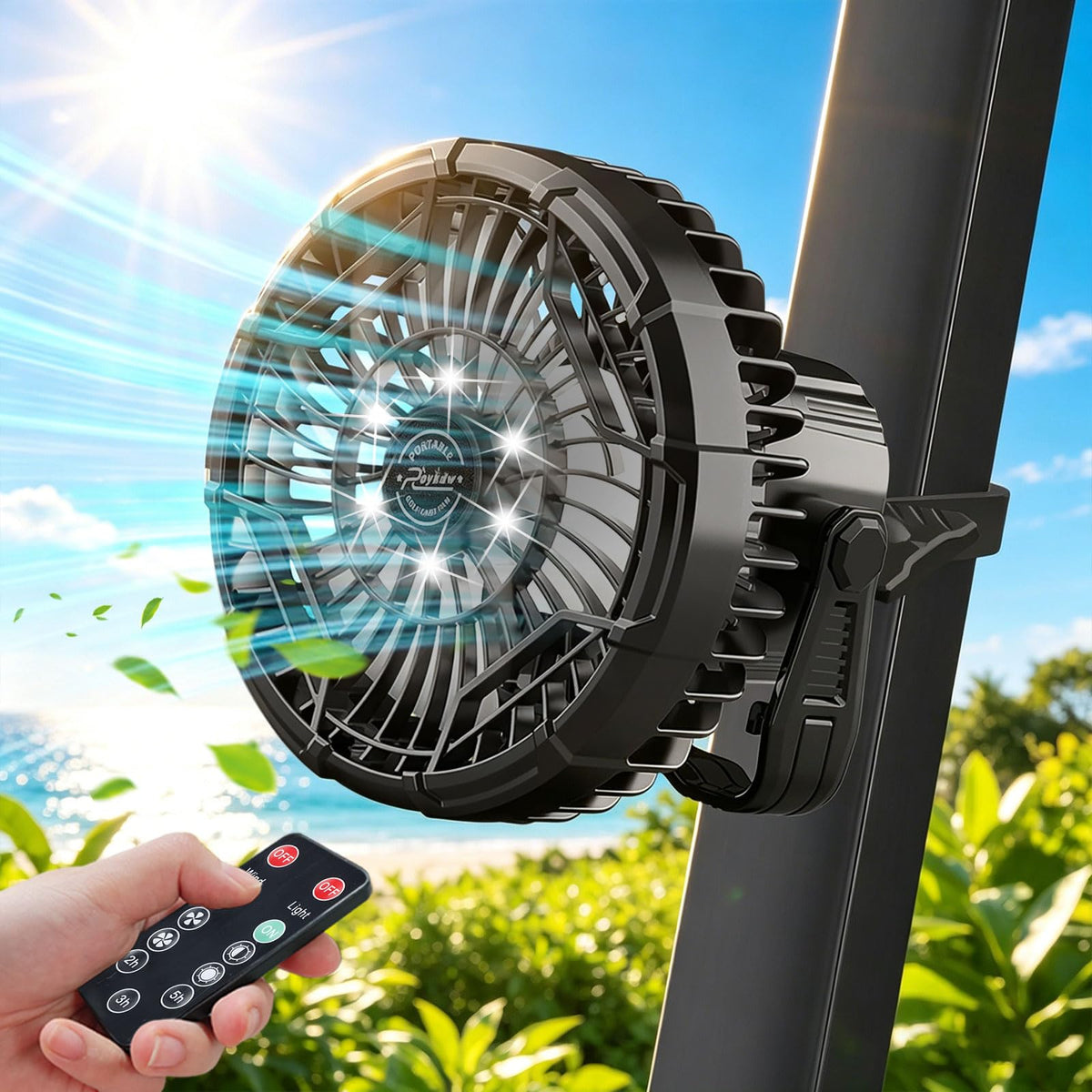 Roykaw golf cart portable fan front view cools you on sunny greens