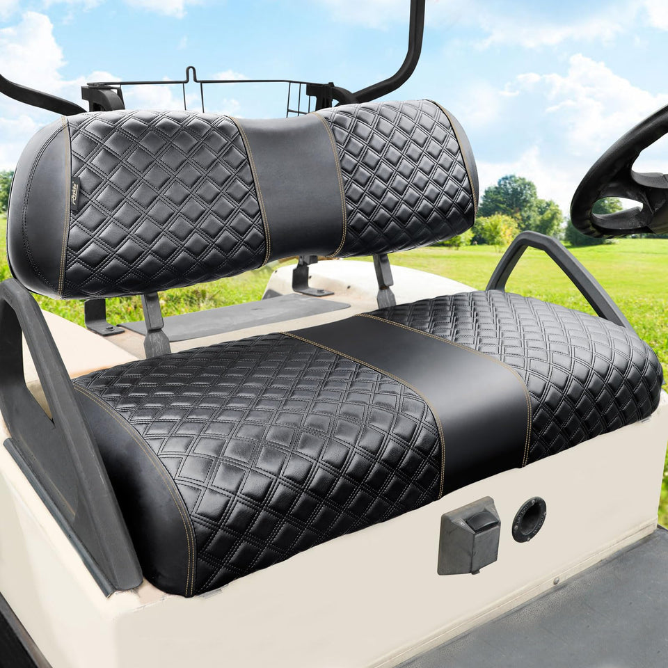 Roykaw Club Car DS front seat cover installed for protection and style.