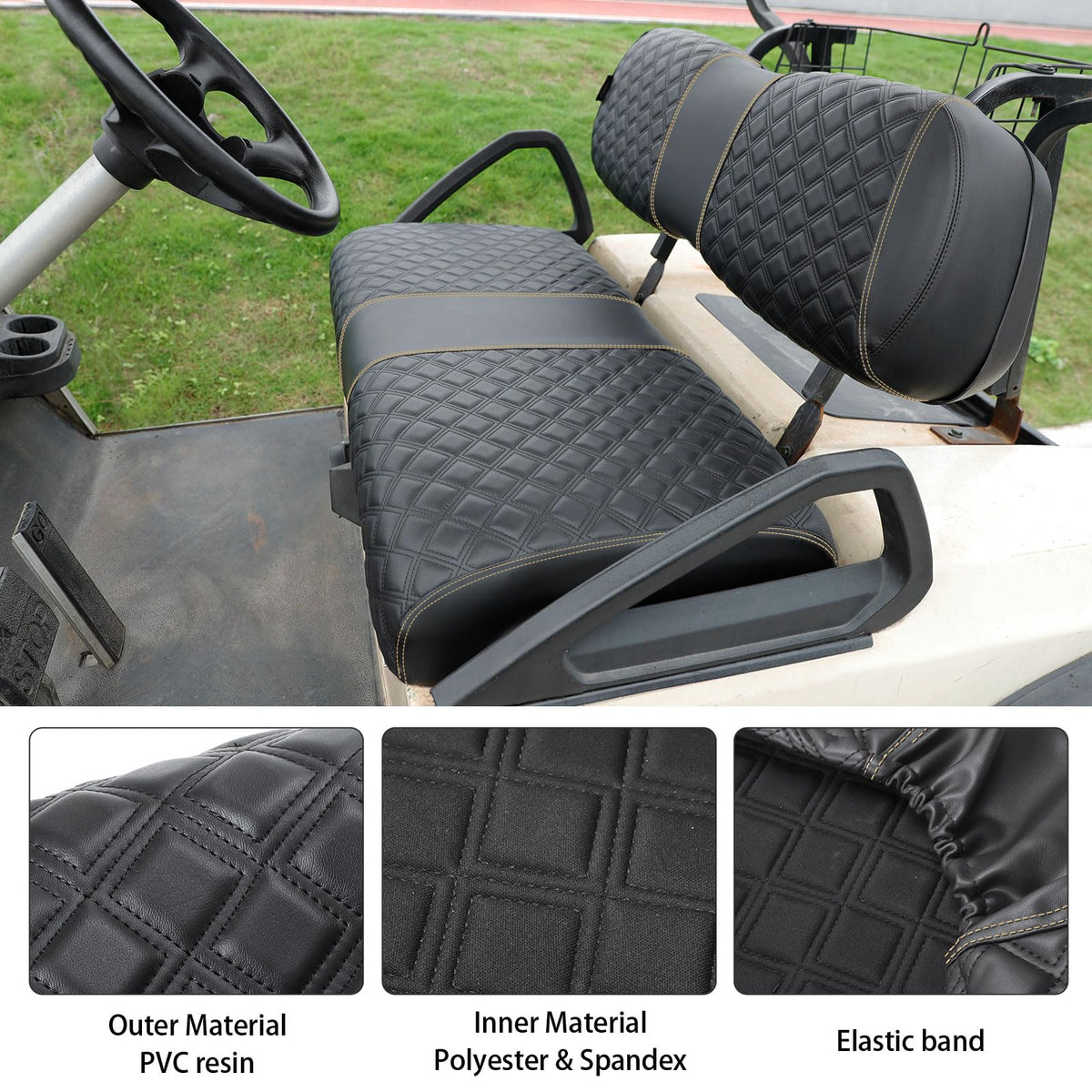 Roykaw seat cover kit installed on Club Car DS.