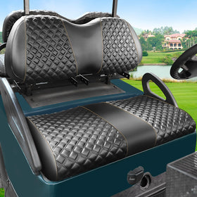 Roykaw golf cart seat cover with square stitching enhances comfort.