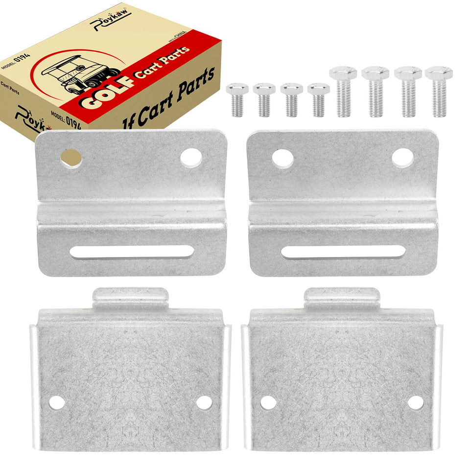 Roykaw stainless steel hinge plates for durable seat bottom replacement on Yamaha carts.