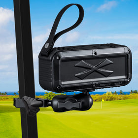 Roykaw golf cart speaker mounted securely on a square frame for stable rides.
