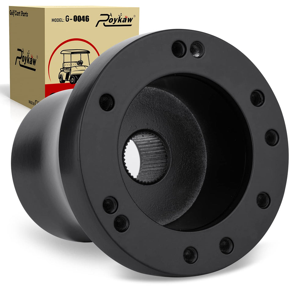 Roykaw steering adapter for Club Car DS in black, ready for installation.