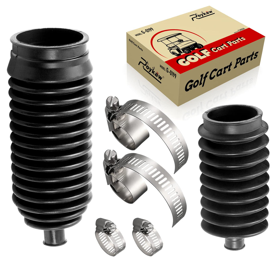 Roykaw passenger-side steering bellows protects Club Car DS from dirt
