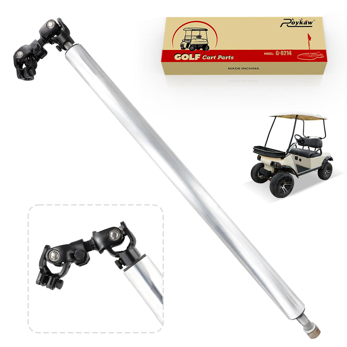 Roykaw golf cart steering column assembly demonstrates durable metal construction for Club Car DS.