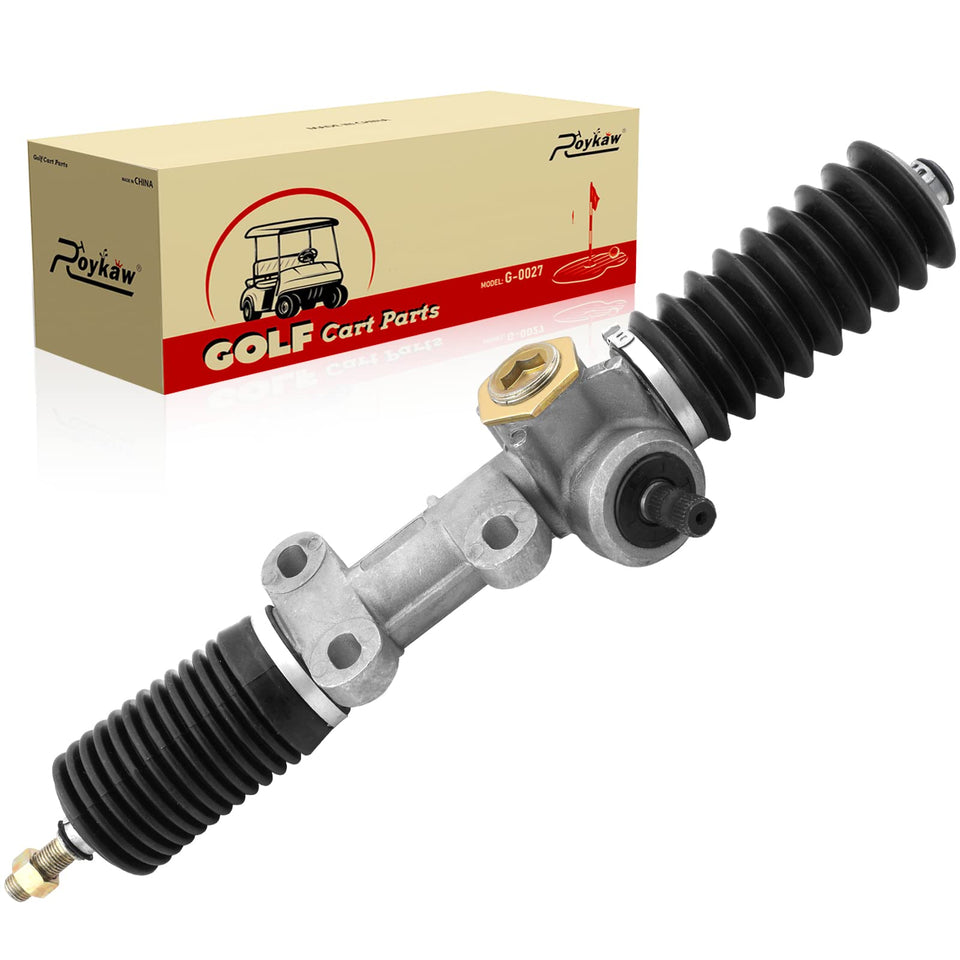 Roykaw steering gear box front view for Club Car DS shows sturdy compatibility