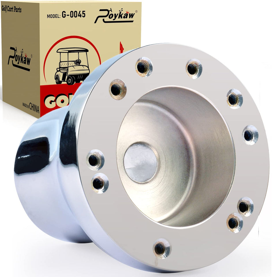 Roykaw steering wheel adapter for Club Car Precedent in silver, compatible with 5/6 hole wheels
