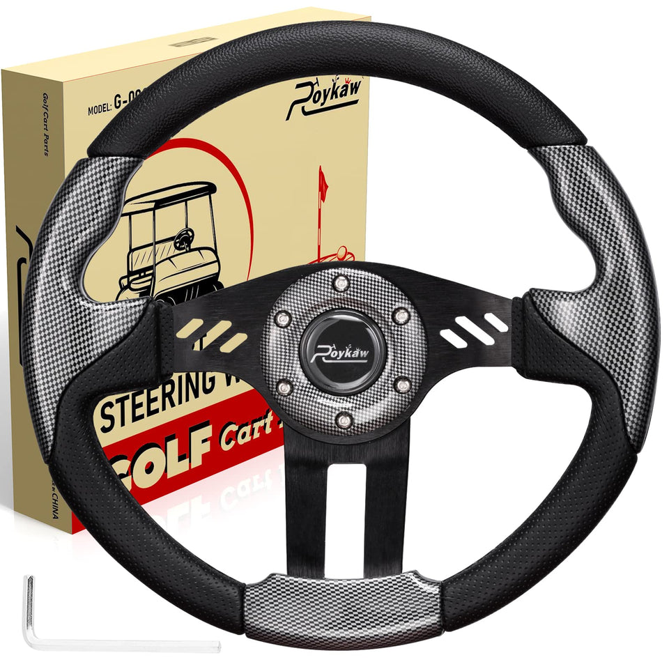 Roykaw carbon-pattern steering wheel face adds sporty look to golf carts