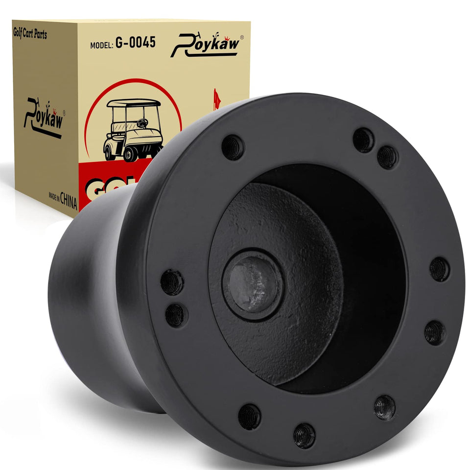 Roykaw hub adapter for Club Car Precedent, black finish, ready for upgraded steering