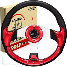 Roykaw golf cart steering wheel in red and black enhances grip