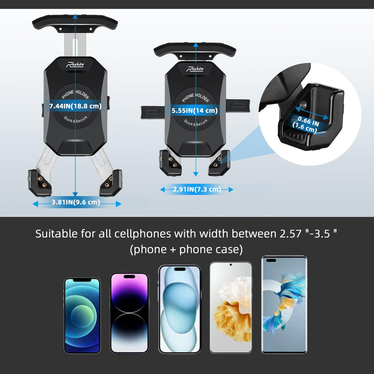 Roykaw golf push cart phone holder 360-degree joint enabling versatile viewing angles