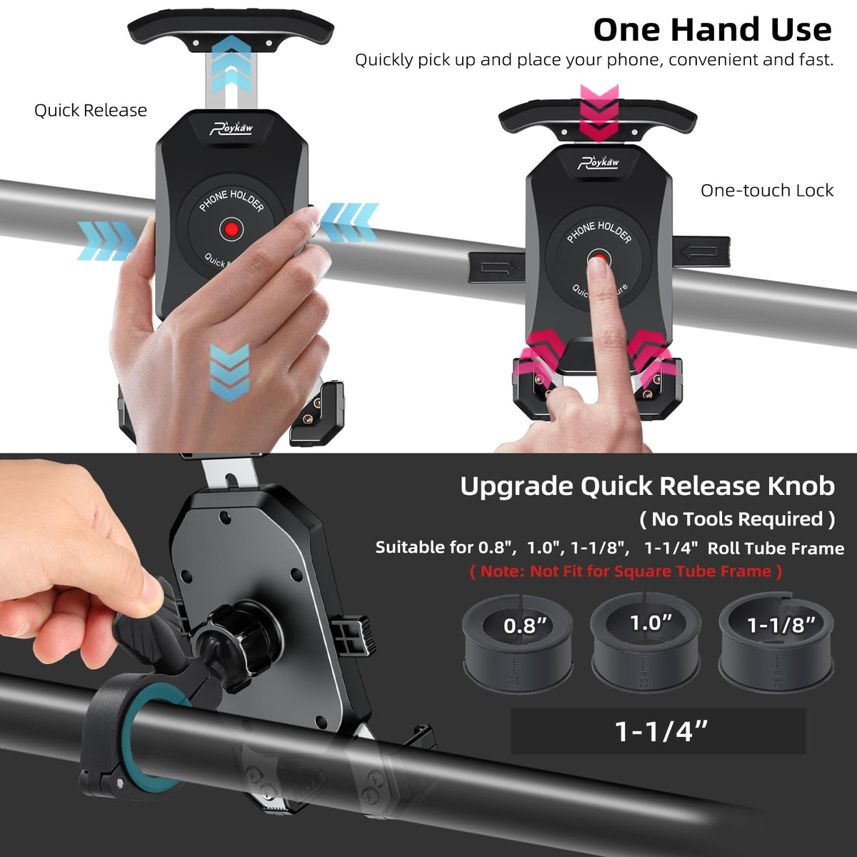 Roykaw golf push cart phone holder universal fit supports most smartphones