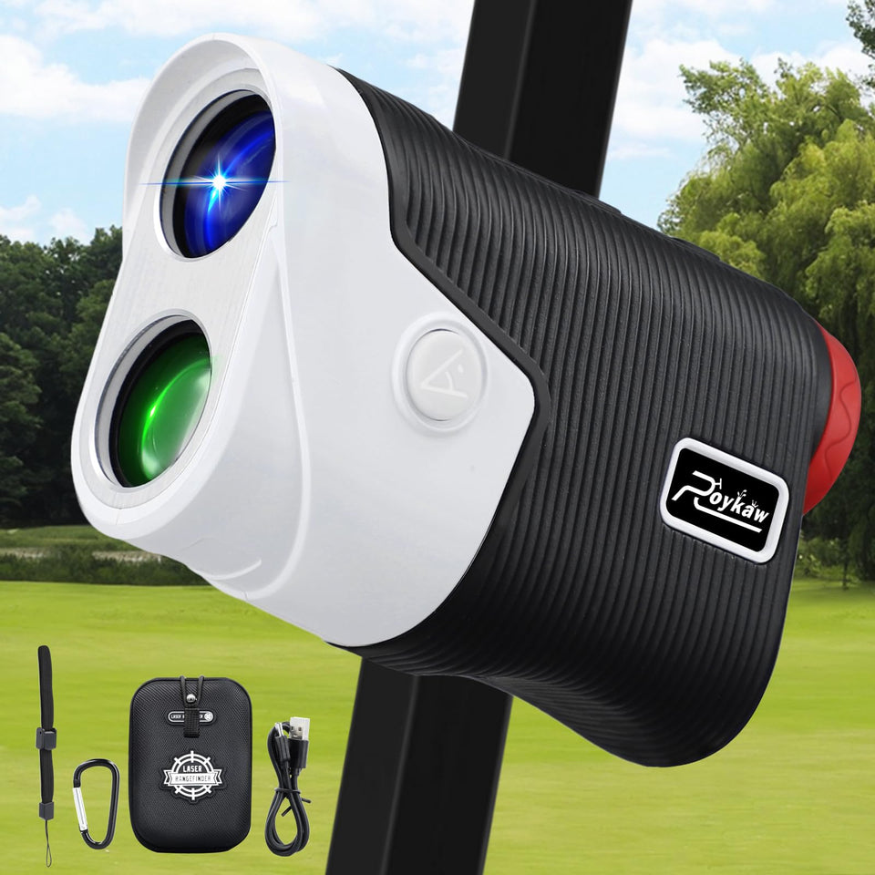 Roykaw golf rangefinder front view showing compact design for quick on course use