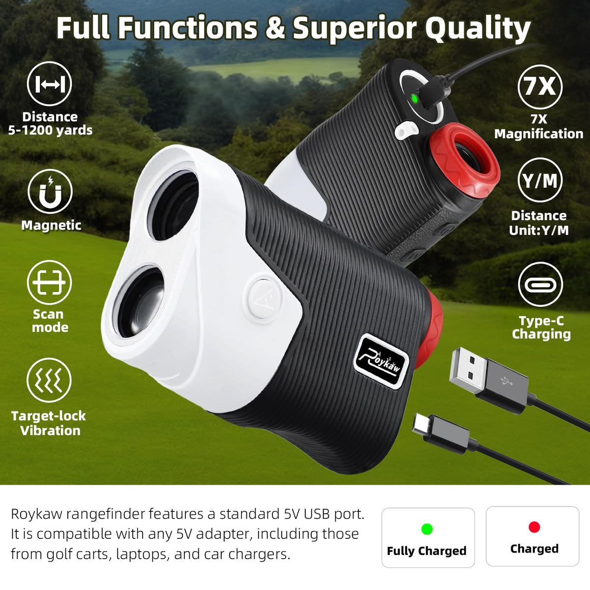 Roykaw rangefinder IPX4 waterproof design for weather resilience on course