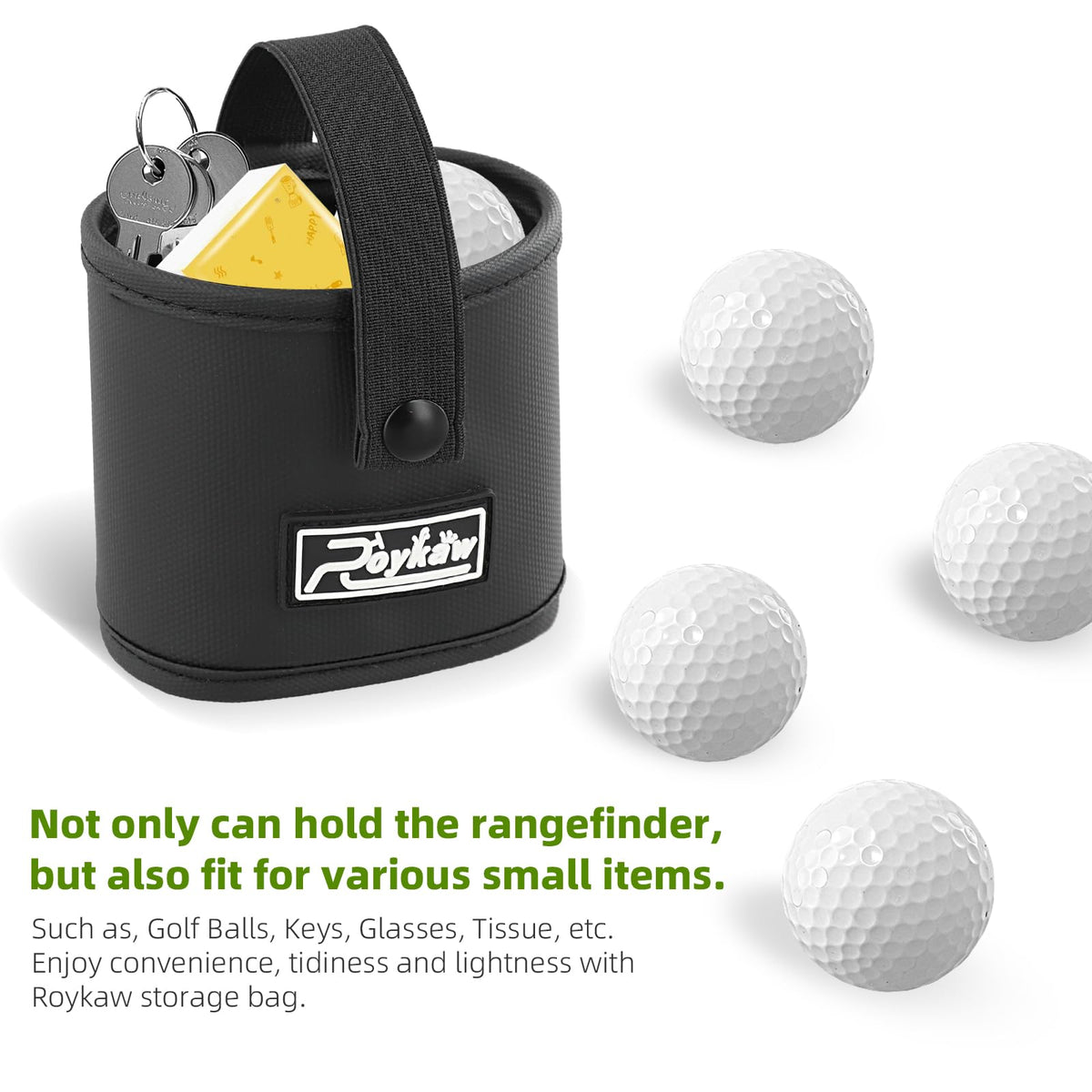 Roykaw golf rangefinder pouch mount on cart highlights easy installation with no drilling