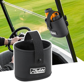 Roykaw golf rangefinder pouch mount shows universal fit for carts