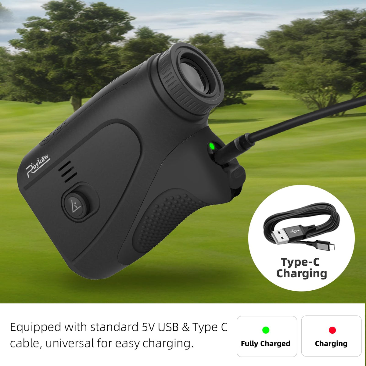 Roykaw rangefinder rechargeable battery supports many rounds with power-saving mode