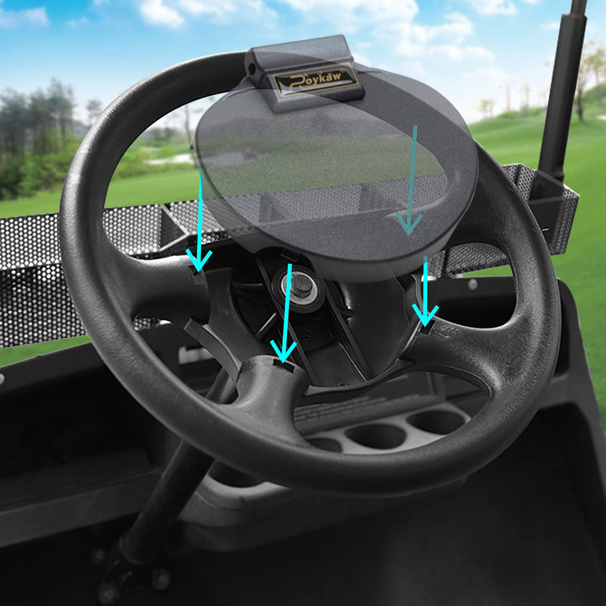 Roykaw holder fits EZGO TXT and RXV for versatile golf cart use