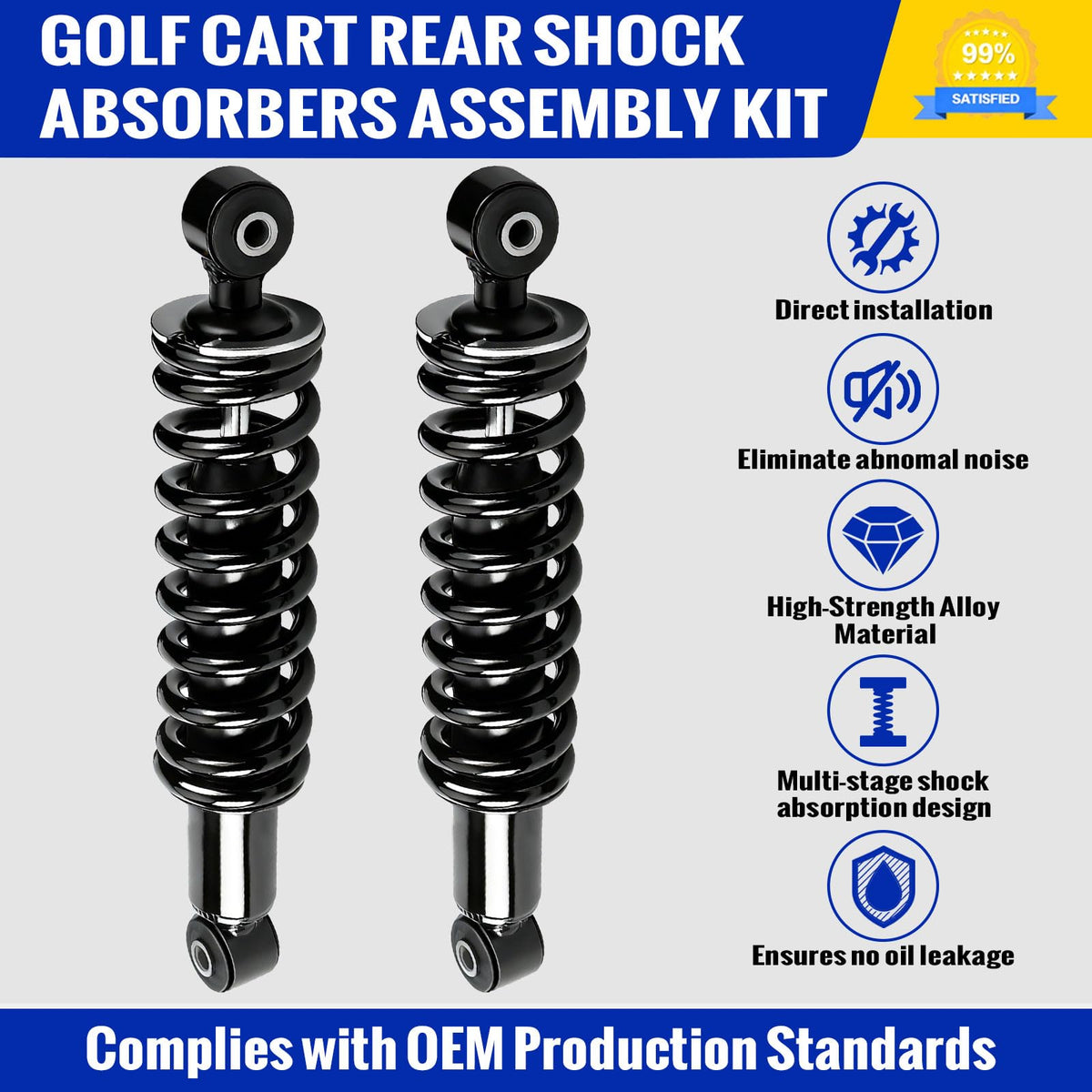 Roykaw heavy-duty rear shocks with upgraded coil springs support heavier loads.