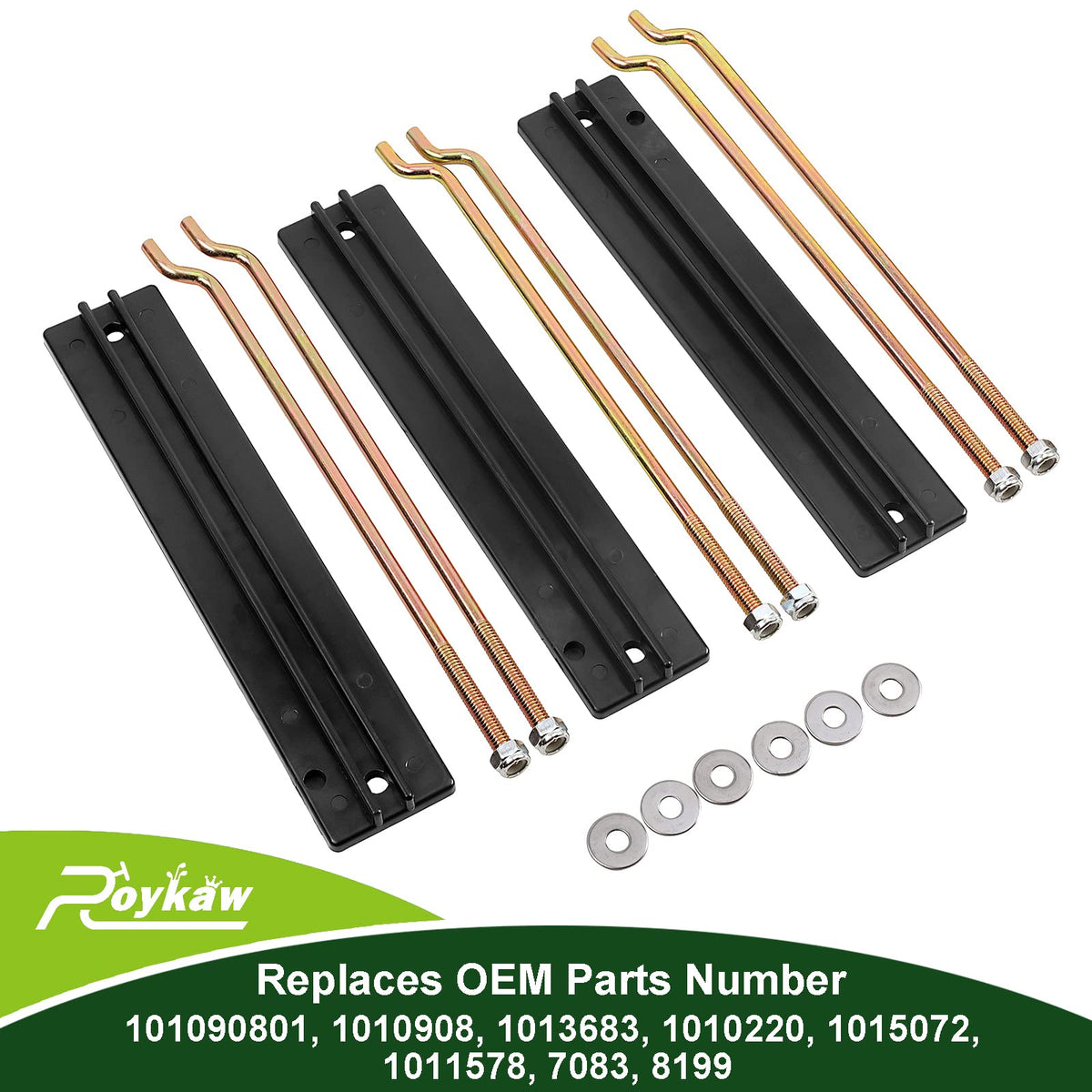 Roykaw hold-down rods and nuts secure the battery mounting.