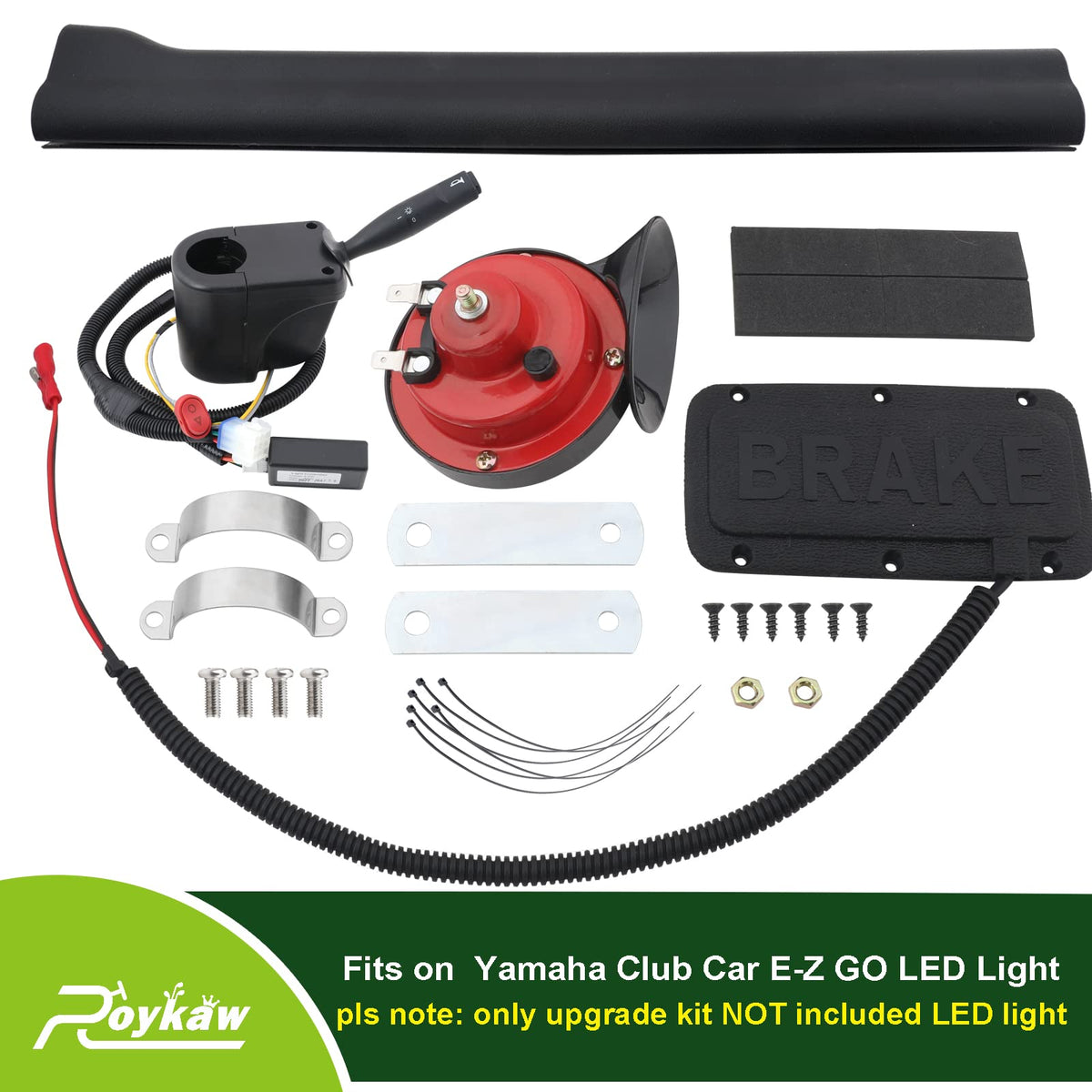 Roykaw horn component provides audible alert for pedestrians and drivers.