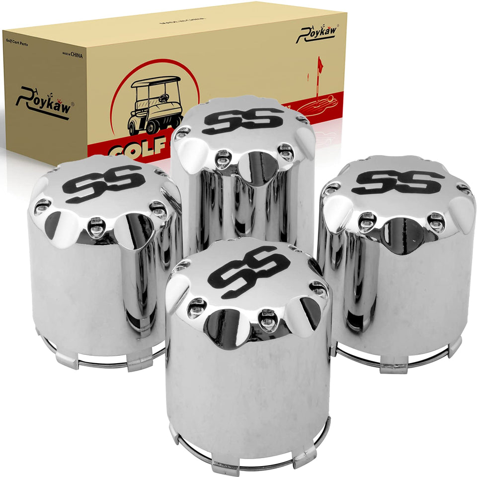 Roykaw hub cap cover for EZGO wheels enhances cart aesthetics and protection.