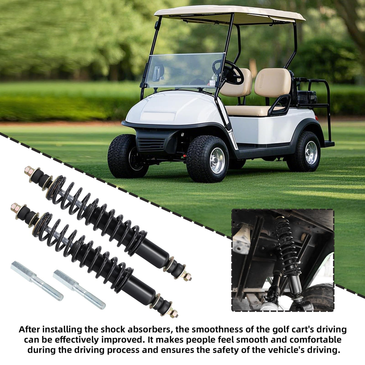 Roykaw shocks installed on EZGO TXT deliver smoother ride