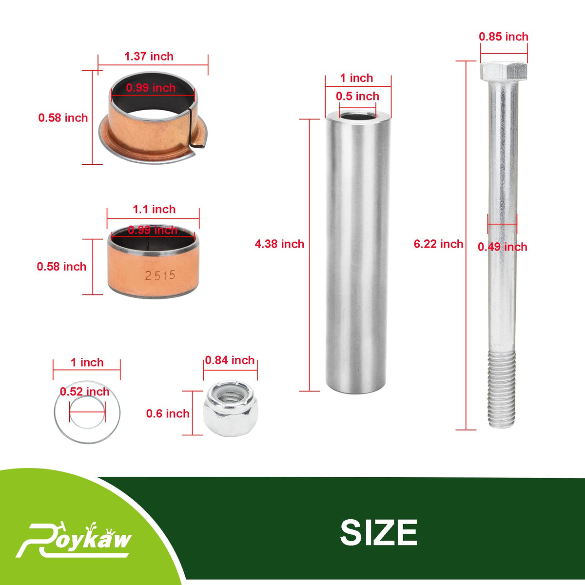 Roykaw kingpin tubes for EZGO TXT/PDS, durable replacement.